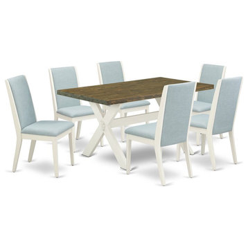 East West Furniture X-Style 7-piece Wood Dining Room Table Set in Jacobean Brown