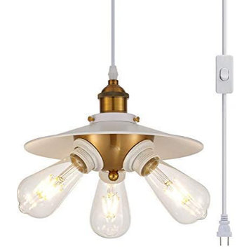 3-Light Hanging Lamp With Plug In Cord Industrial White Swag Hanging Lamps