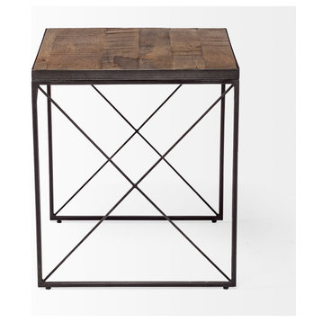 Trestman II  Medium Brown Solid Wood w/Black Iron Frame Square Side Table