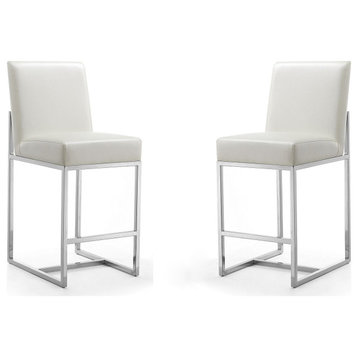 Element 24 Faux Leather Counter Stool in Pearl White & Polished Chrome(Set of 2)