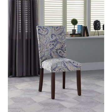 HomePop 38" Velvet Paisley Parsons Dining Chairs in Blue/Brown (Set of 2)