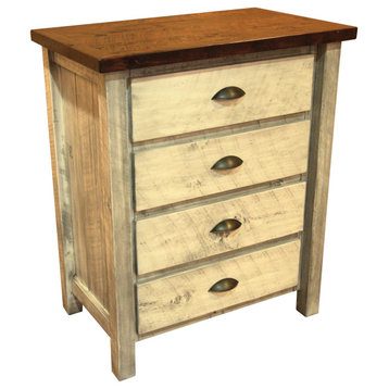 Rustic Barnwood Style Timber Peg 4-Drawer Chest, Thunder White and Michael's Cherry