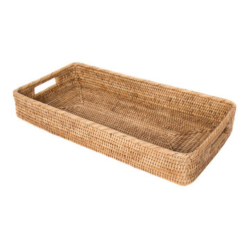 Artifacts Rattan Rectangular Tray With Rounded Corners, Honey Brown