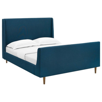 Aubree Queen Upholstered Fabric Sleigh Platform Bed Azure
