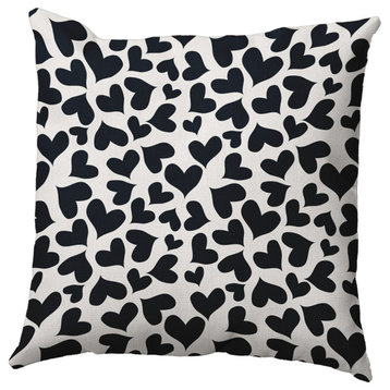 20"x20" Patterned Hearts Valentines Indoor/Outdoor Pillow, Black-White