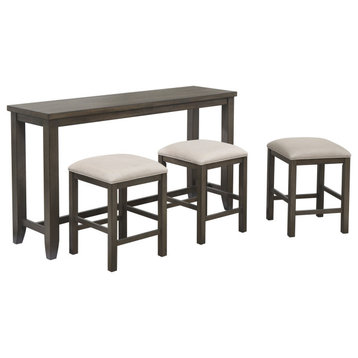 Shades of Gray 4 Piece Small Pub Table Set|Sofa Console with Stools|Rectangular