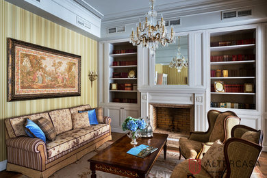 Example of a transitional living room design in Moscow
