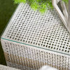 Rope Woven Indoor Outdoor 50" Light Gray Coffee Table Clear Glass Teak Wood Base