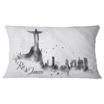 Rio De Janeiro Silhouette Cityscape Painting Throw Pillow, 12"x20"