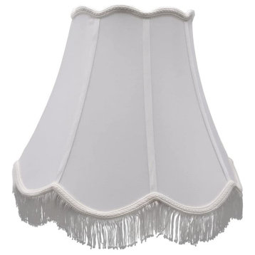 Silk Scalloped Bell 12 Inch Washer Lamp Shade with Fringe, White