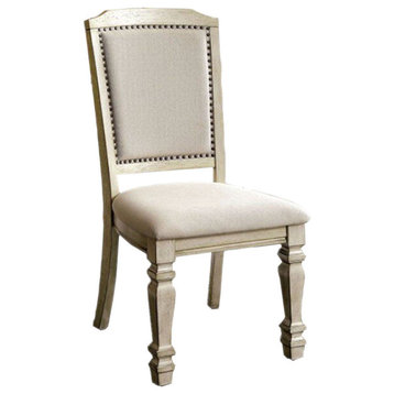 Benzara BM131136 Transitional Side Chairs, Antique White, Set of 2