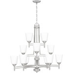 Quoizel - Quoizel BLG5032BN Billingsley 12 Light Chandelier - Brushed Nickel - The Billingsley is a clean, transitional collection. Its thin, twin support frame elevates the simple silhouette, while classic accents easily coordinate with a variety of home decor styles. Complemented by etched glass shades, all fixtures are available in your choice of brushed nickel or old bronze finish.