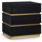 Meridian Furniture - Zaylan Night Stand, Black, Black - Introduce sophistication to your bedroom with this sleek Zaylan Black Night Stand. Crafted with oak veneer, it creates an instantly elegant vibe, thanks to its rich black finish and brushed brass accents that add a touch of luxury to its contemporary design. With its versatile functionality, this nightstand is a stylish companion beside your bed, offering ample space for essential items like a lamp, reading material, phone, or medication. Elevate your bedroom decor with the Maui Black Oak Nightstand, blending practicality and style seamlessly for a cozy and organized bedside experience.