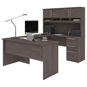 Innova Plus U-Shape Desk With Hutch - Bark Gray