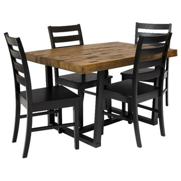 5-Piece Solid Wood Distressed Dining Set - Rustic Oak / Black