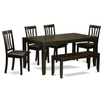 East West Furniture Lynfield 6-piece Dining Table Set with Bench in Cappuccino