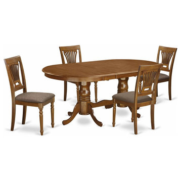 East West Furniture Plainville 5-piece Wood Dining Set in Saddle Brown