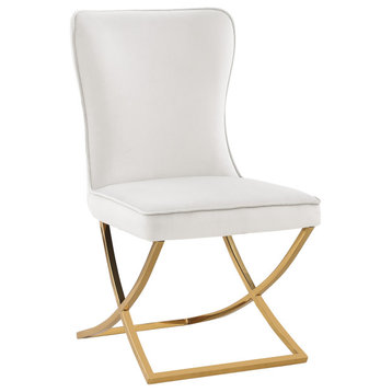 Thiago Velvet Dining Chair With X-Shaped Legs, Set of 2, Beige/Gold