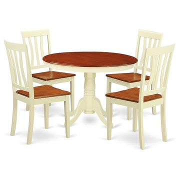 5-Piece Set With a Round Small Table and 4 Wood Dinette Chairs