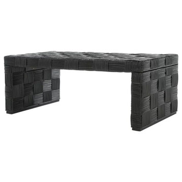 Unique Coffee Table, Wooden Frame With Woven Crosshatch Pattern, Black