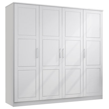 100% Solid Wood Cosmo 4-Door Wardrobe/Armoire/Closet, White