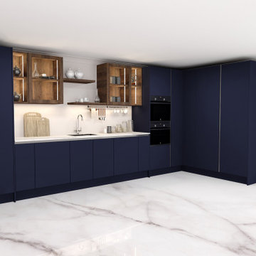 Handleless L-shaped Kitchen Indigo Blue | Inspired Elements | London