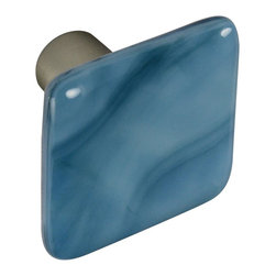 CKP - Art Glass Knob, Powder Blue Swirl, Dull Brushed Nickel Base - Cabinet And Drawer Knobs