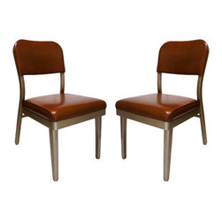 All-Steel Brown Vinyl Upholstered Chairs - a Pair - Office Chairs