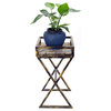 27 Stone Top Plant Stand With X Legs, Black and Gray