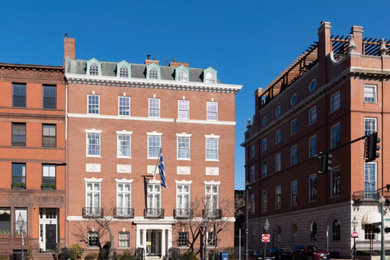 Example of a transitional exterior home design in Boston