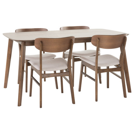GDF Studio Lucille Mid-Century Modern 5 Piece Dining Set, Light Beige