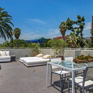 Rooftop Lounge with Palm Tree and Hillside Views