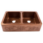 Sinkology - Ganku Copper 36" Double Bowl Farmhouse Apron Kitchen Sink - A bold and lavish personality needs a bold and lavish kitchen. The beautiful, hand-embossed scrollwork on the Ganku's copper apron front is nothing less than a statement. The double bowl design of this kitchen sink allows space for washing and drying at the same time. Our durable, solid copper sinks are hand-hammered by skilled craftsman and protected by our lifetime warranty.
