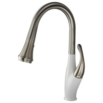Layla Pull Out Brass Kitchen Faucet, Polished Chrome/White