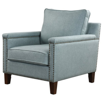 Uttermost Charlotta Coastal Wood and Fabric Accent Chair in Blue/Brass/Walnut