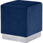 Meridian Furniture - Jax Velvet Upholstered Ottoman/Stool, Navy, Chrome Base - Get back to basics with a contemporary twist when you add the handsome Jax Navy Velvet Ottoman/Stool to the mix. The velvet upholstery is nothing short of stunning and covers every inch of the ottoman with the exception of the contrasting stainless steel base. Your choice of fashionable colors makes it easy to pair this stool with your existing seating group in the living room or den or add a splash of excitement to a bedroom or dressing area.