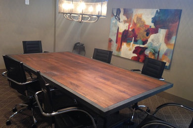 Custom Wood and Metal Tables in our conference room!