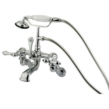 Kingston Adjustable Center Wall Mount Tub Faucet w/Hand Shower, Polished Chrome