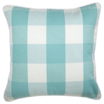 Blue Throw Pillow Cover, Gingham & Buffalo Checks 24"x24" Cotton, Aqua Plaid