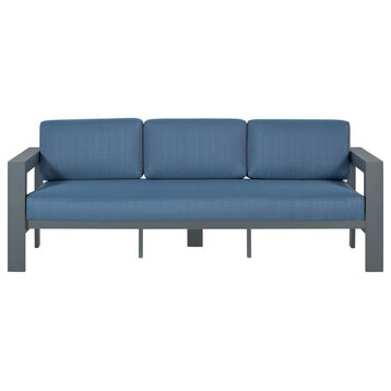 Sardinia Aluminum Frame Outdoor 84" Sofa - Blue Cushions