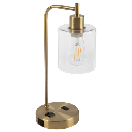 Table Lamp With USB Charging Ports, Touch Control, and LED Edison Bulb Included