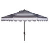Safavieh Maui Scallop Striped 9' Crank Umbrella, Gray/White
