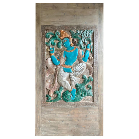 Consigned Colorful Statement Wall Decor Fluting Krishna Barn Door 78