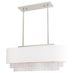 Livex Lighting - Livex Lighting Brushed Nickel 3-Light Linear Chandelier - A contemporary style linear chandelier from the Carlisle collection. The design features brushed nickel frame with hanging strands of beautiful clear crystal. The crystal drapes from a hand crafted off-white fabric hardback shade and creates a magnificently sophisticated look.