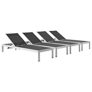 Modern Contemporary Urban Outdoor Patio Chaise Lounge Chair, Black, Aluminum