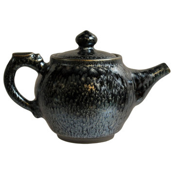 Chinese Handmade Jianye Clay Bronze Black Glaze Decor Teapot Display Hws270