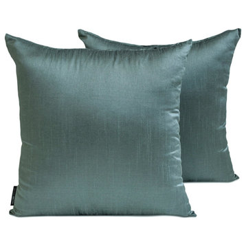 Art Silk Plain Set of 2, 14"x14" Throw Pillow Cover - Smoky Green Luxury