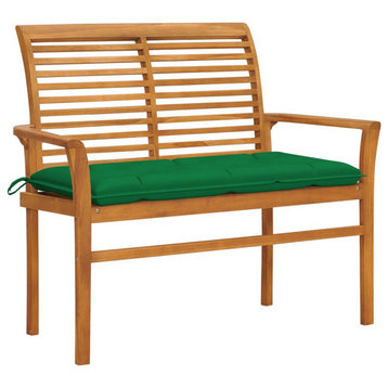 vidaXL Outdoor Patio Bench Garden Bench with Green Cushion Solid Wood Teak