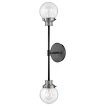 Hinkley Lighting - Poppy 2 Light 28" Tall Wall Mount, Black-Brushed Nickel Accents - Poppy features clear seedy glass spheres that bubble out of refined, ribbed fitters to create a simple, yet sophisticated silhouette. The dual-finish combinations, Black with Brushed Nickel and Black with Heritage Brass, pair perfectly with a clean backplate or canopy and crisp crossbars to anchor this airy design. Poppy showcases mid-century style with a spectacular spin.