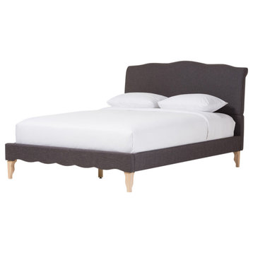 Fannie French Classic Linen Fabric Platform Bed, Dark Gray, Full